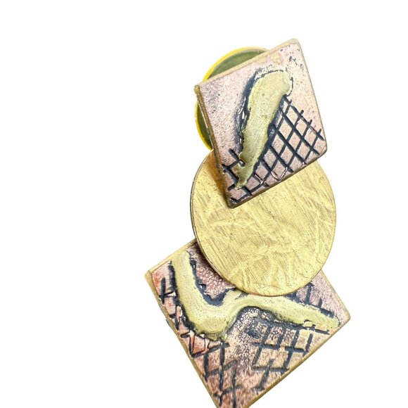 Artisan Abstract Geometric Mixed Metal Earrings With Post Back - Picture 2 of 5